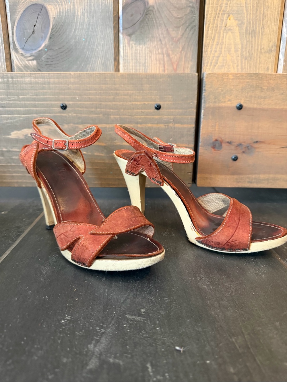Suede Ankle-Strap High Heel Sandals in Rust